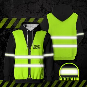 Hi Vis Reflective Green Vest Custom Name Hoodie Safety Workwear