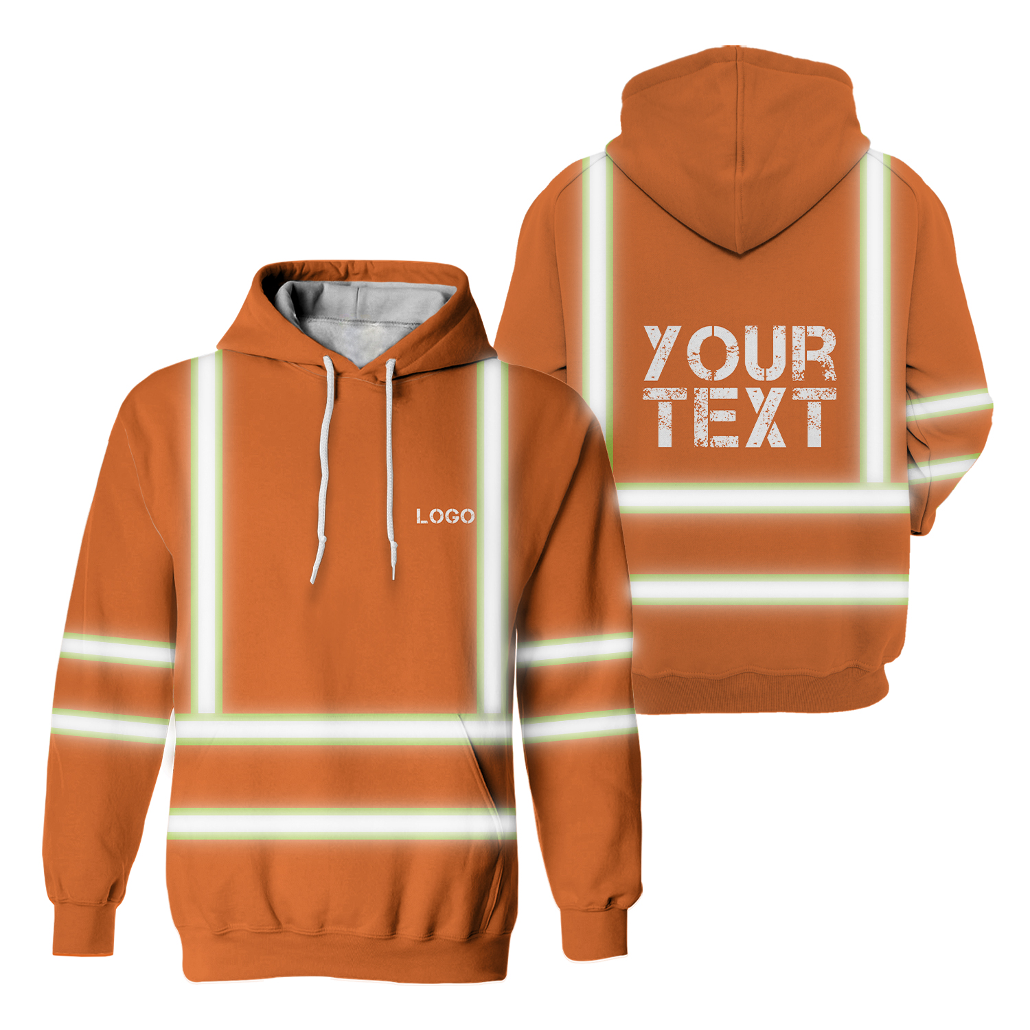 Hi Vis Reflective Orange Custom Name And Logo Hoodie Safety Workwear