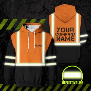 Hi Vis Reflective Orange Custom Name Hoodie Safety Workwear