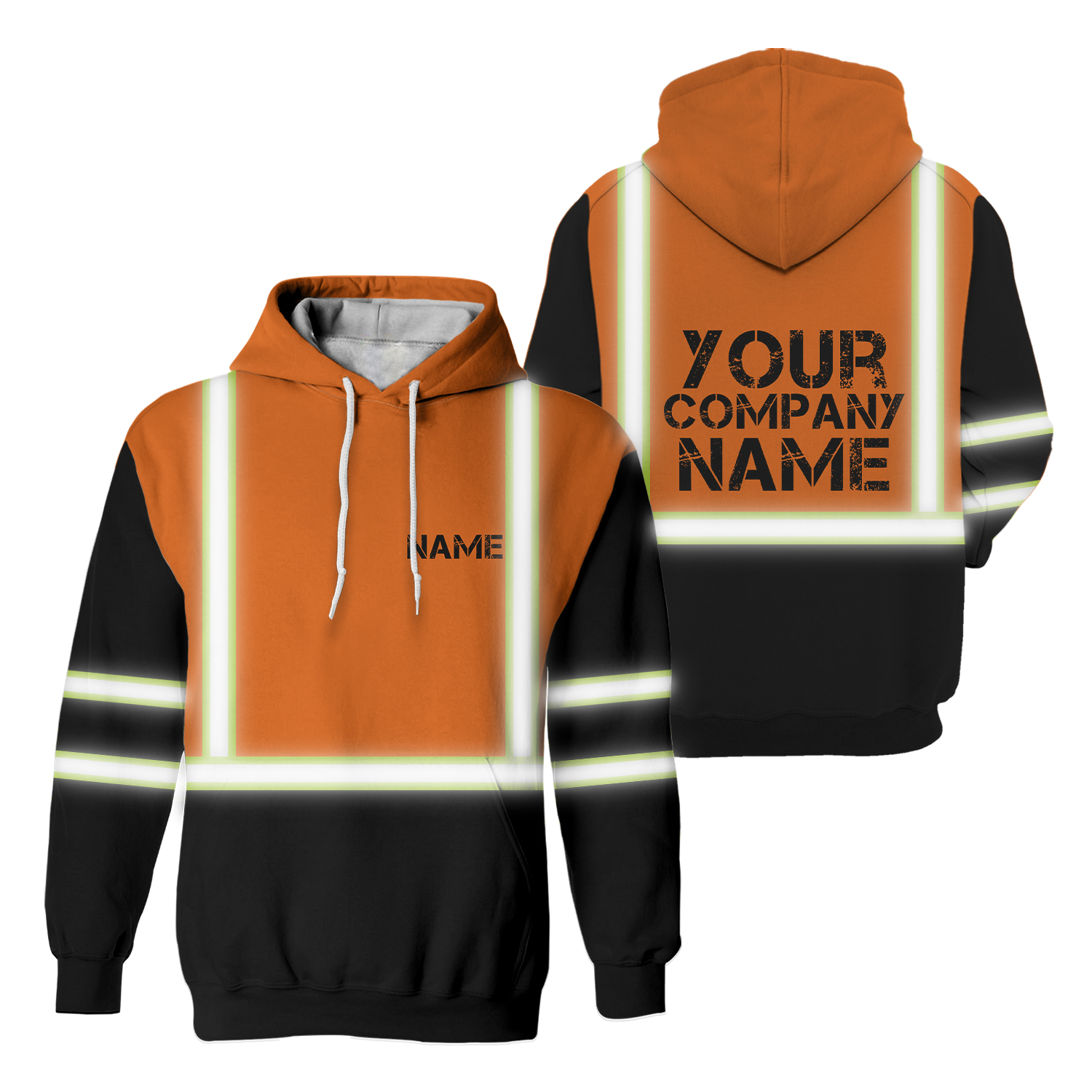 Hi Vis Reflective Orange Custom Name Hoodie Safety Workwear