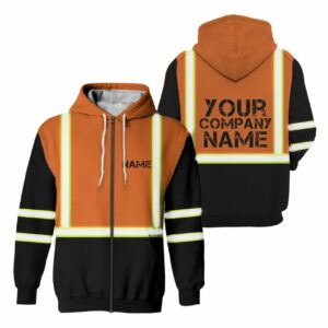 Hi Vis Zip Hoodie Reflective Orange Custom Name Safety Workwear