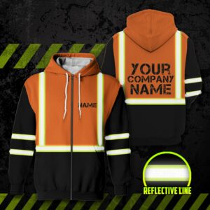 Hi Vis Zip Hoodie Reflective Orange Custom Name Safety Workwear
