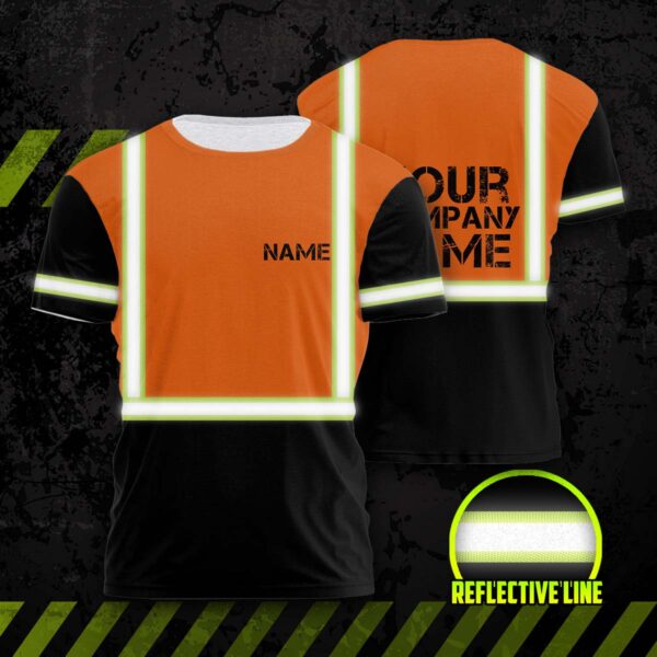Hi Vis Reflective Orange Green Custom Name T-shirt Safety Workwear