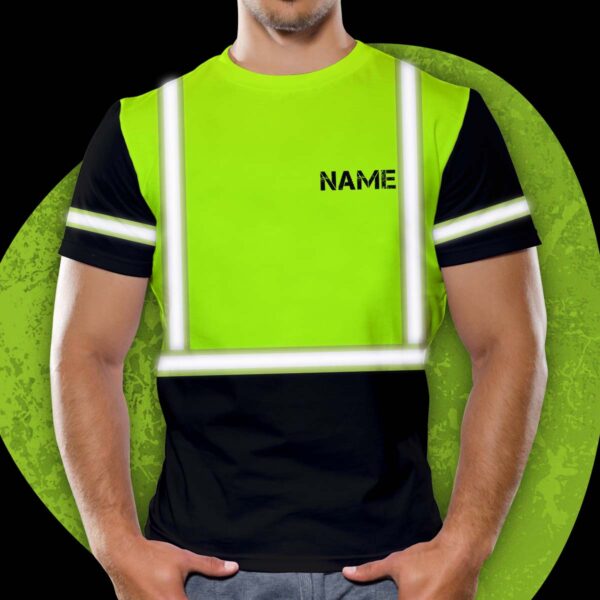 Hi Vis Reflective Orange Green Custom Name T-shirt Safety Workwear