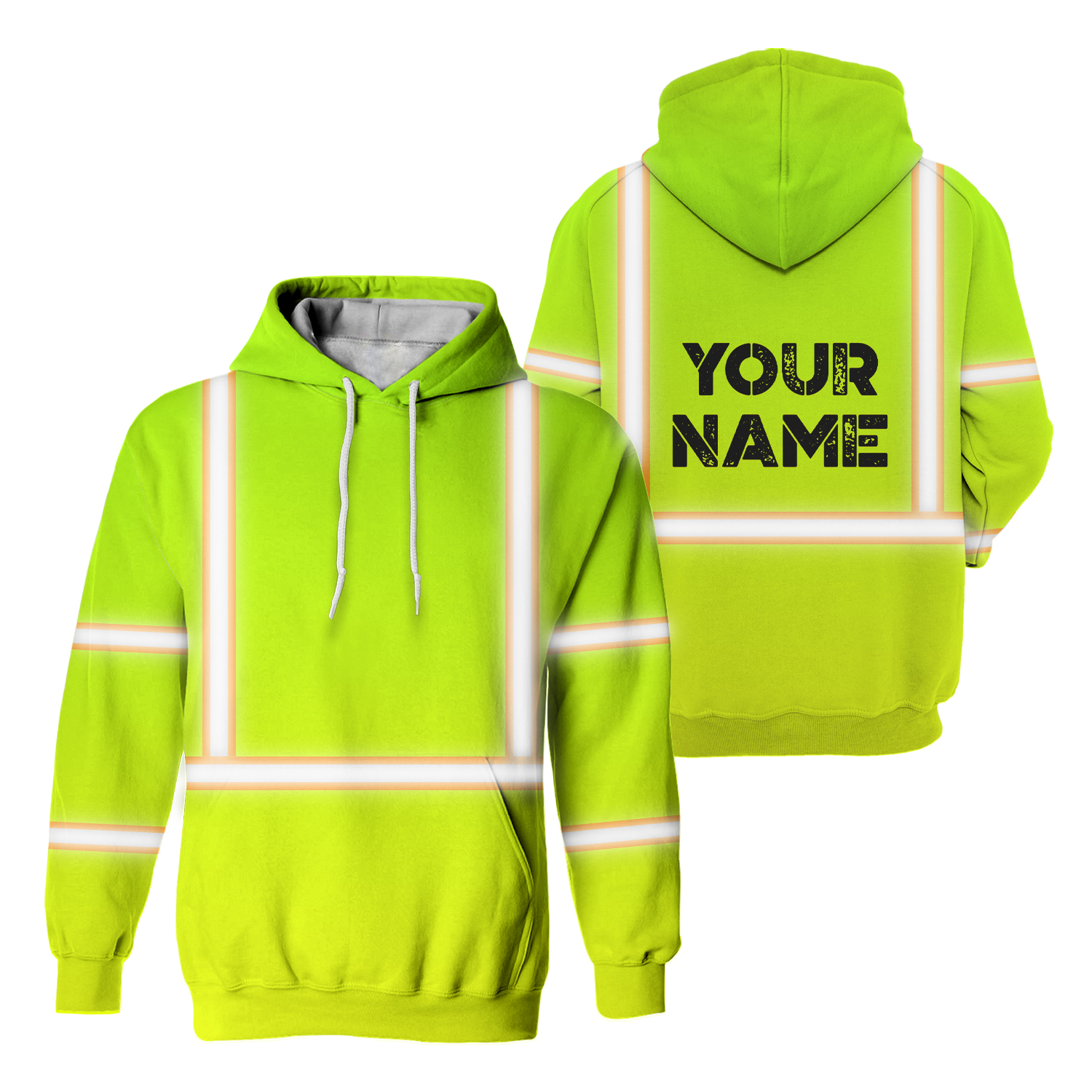 Hi Vis Reflective Orange Tape Custom Name Hoodie Safety Workwear