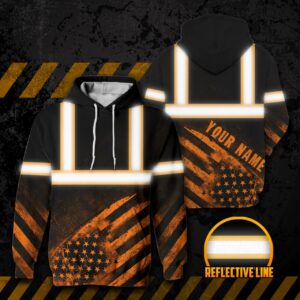 Hi Vis Reflective Orange US Flag Custom Name Hoodie Safety Workwear