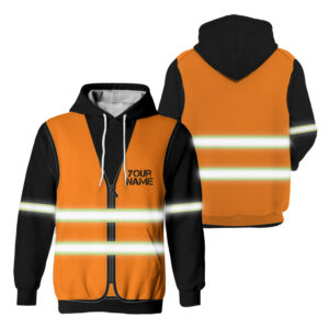 Hi Vis Reflective Orange Vest Custom Name Hoodie Safety Workwear