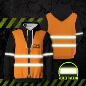 Hi Vis Reflective Orange Vest Custom Name Hoodie Safety Workwear
