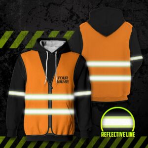 Hi Vis Reflective Orange Vest Custom Name Hoodie Safety Workwear