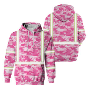 Hi Vis Reflective Pink Camo Custom Name Hoodie Safety Workwear