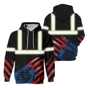 Hi Vis Reflective Custom Name US Flag Hoodie Safety Workwear