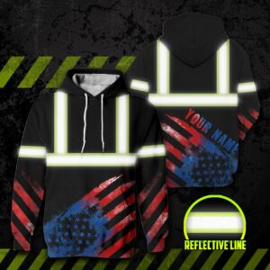 Hi Vis Reflective Custom Name US Flag Hoodie Safety Workwear