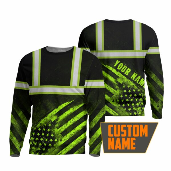 Hi Vis Reflective US Flag Custom Name Long Sleeve Safety Workwear