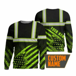 Hi Vis Reflective US Flag Custom Name Long Sleeve Safety Workwear