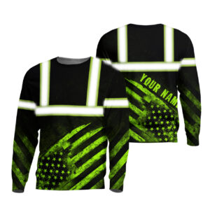 Hi Vis Reflective US Flag Custom Name Long Sleeve Safety Workwear