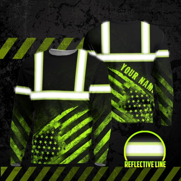 Hi Vis Reflective US Flag Custom Name Long Sleeve Safety Workwear