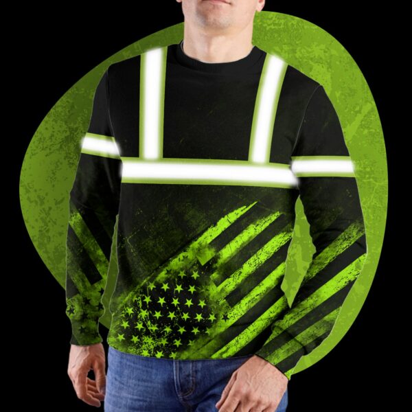Hi Vis Reflective US Flag Custom Name Long Sleeve Safety Workwear