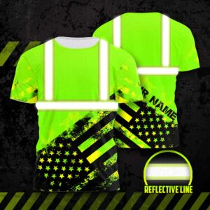 Hi Vis Shirts Reflective Flag Custom Name Safety Workwear Tee