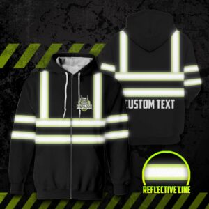 High Visibility Zip Hoodie Reflective Green Orange Black Custom Name Safety Workwear