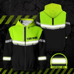 High Visibility Zip Hoodie Reflective Moto Custom Name Safety Workwear For Bikers, Motorcycle Rider