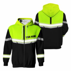 High Visibility Zip Hoodie Reflective Moto Custom Name Safety Workwear For Bikers, Motorcycle Rider