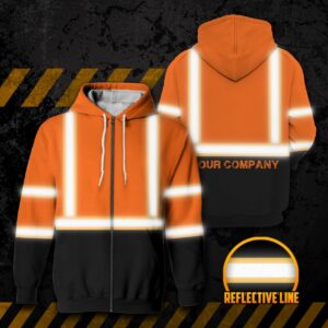 High Visibility Zip Hoodie Reflective Orange Black Custom Name Safety Workwear