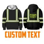 Hi Vis Reflective Green Black Orange Colors Custom Name Kids Hoodie Safety Workwear
