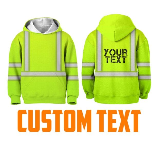 Hi Vis Reflective Green Black Orange Colors Custom Name Kids Hoodie Safety Workwear