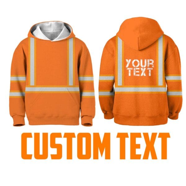 Hi Vis Reflective Green Black Orange Colors Custom Name Kids Hoodie Safety Workwear