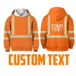 Hi Vis Reflective Green Black Orange Colors Custom Name Kids Hoodie Safety Workwear