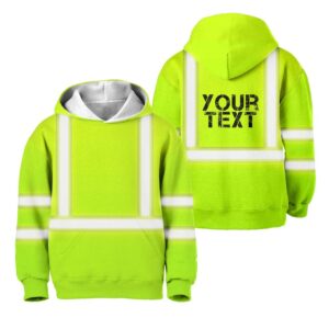 Hi Vis Reflective Green Black Orange Colors Custom Name Kids Hoodie Safety Workwear