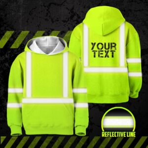 Hi Vis Reflective Green Black Orange Colors Custom Name Kids Hoodie Safety Workwear