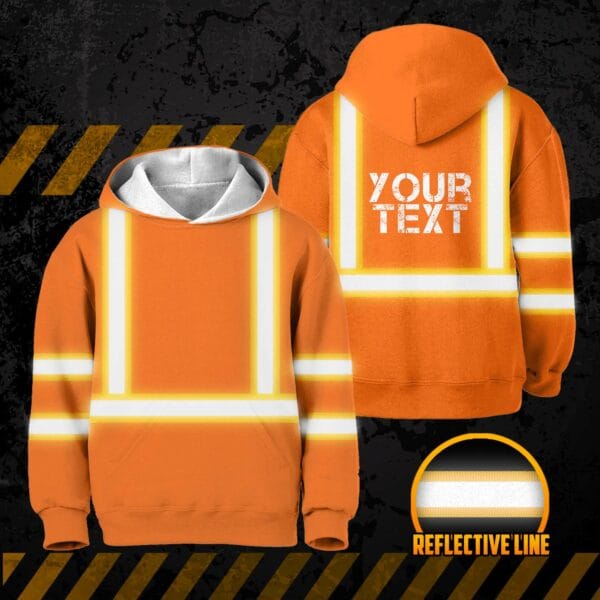 Hi Vis Reflective Green Black Orange Colors Custom Name Kids Hoodie Safety Workwear
