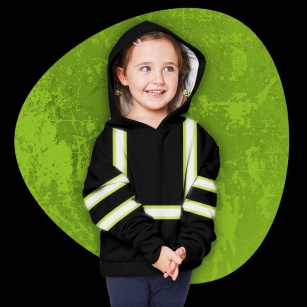 Hi Vis Reflective Green Black Orange Colors Custom Name Kids Hoodie Safety Workwear