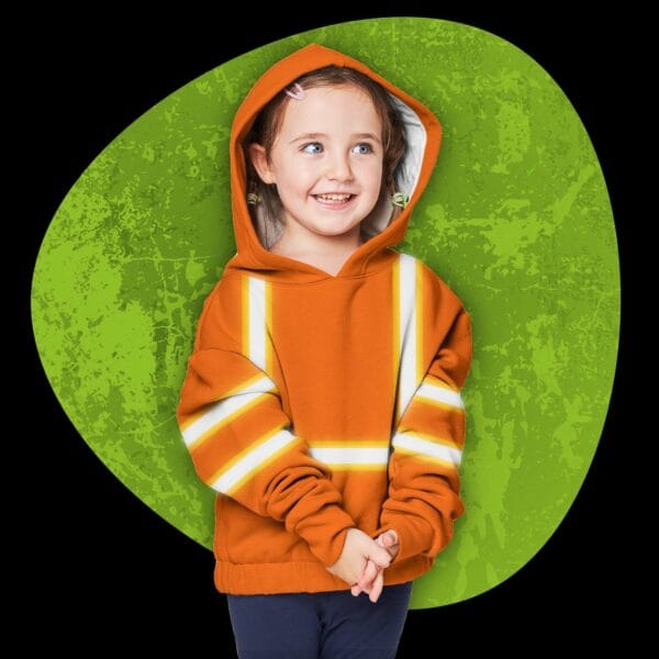 Hi Vis Reflective Green Black Orange Colors Custom Name Kids Hoodie Safety Workwear