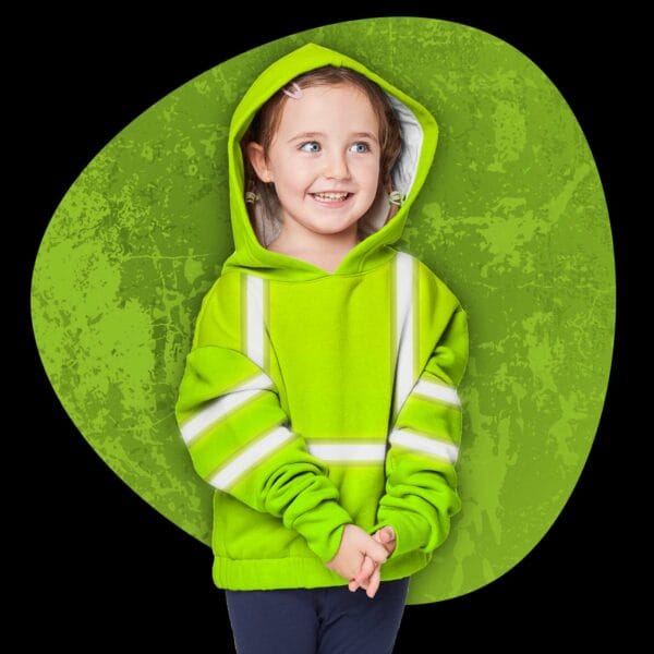 Hi Vis Reflective Green Black Orange Colors Custom Name Kids Hoodie Safety Workwear