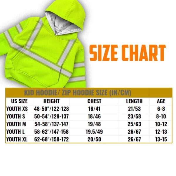 Hi Vis Reflective Green Black Orange Colors Custom Name Kids Hoodie Safety Workwear