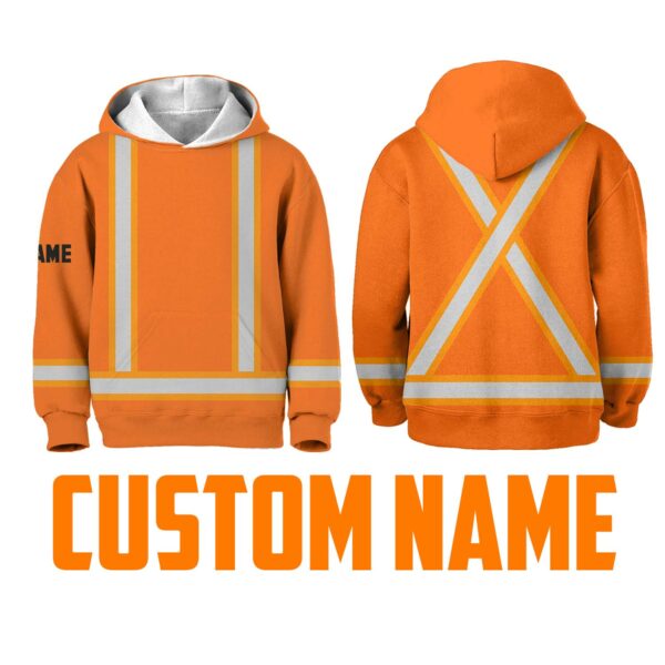 Hi Vis Reflective Kid's Basic Cross Custom Name Kids Hoodie Safety Workwear