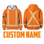 Hi Vis Reflective Kid's Basic Cross Custom Name Kids Hoodie Safety Workwear