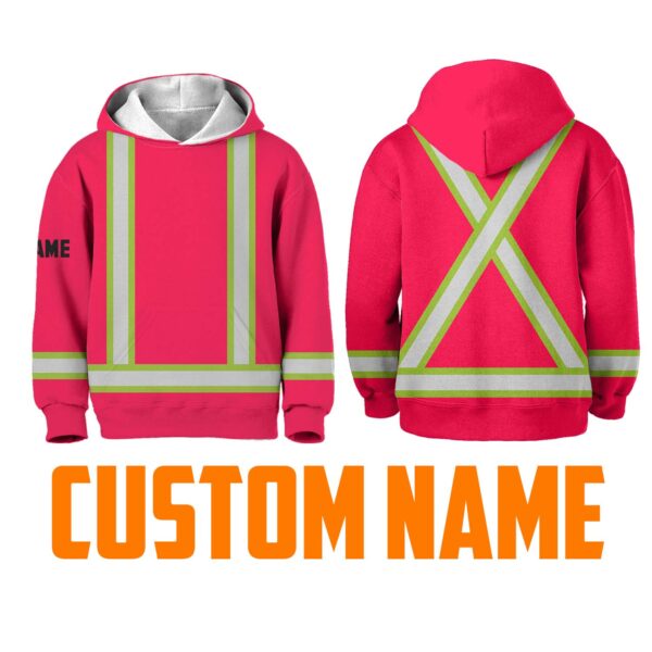 Hi Vis Reflective Kid's Basic Cross Custom Name Kids Hoodie Safety Workwear