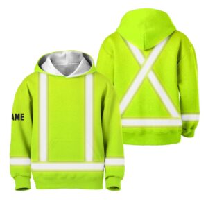 Hi Vis Reflective Kid's Basic Cross Custom Name Kids Hoodie Safety Workwear