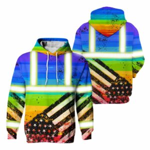 Hi Vis Hoodie Reflective Rainbow US Flag Paint Safety Workwear For Worker, Motorcycle Bicycle, Runner