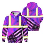 Hi Vis Hoodie Reflective Hologram US Flag Paint Safety Workwear For Worker, Motorcycle Bicycle, Runner