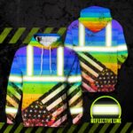 Hi Vis Hoodie Reflective Rainbow US Flag Paint Safety Workwear For Worker, Motorcycle Bicycle, Runner