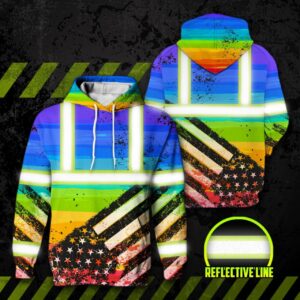 Hi Vis Hoodie Reflective Rainbow US Flag Paint Safety Workwear For Worker, Motorcycle Bicycle, Runner