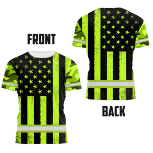 Hi Vis Shirts Reflective Green US Flag Safety Workwear For Workers, Runners, Walkers