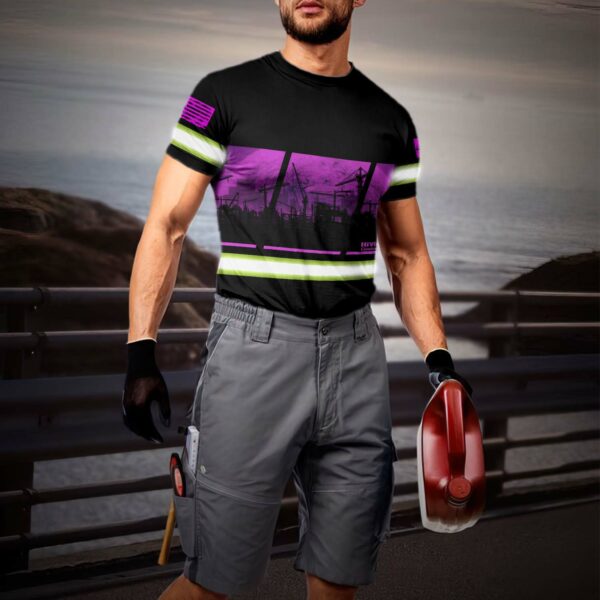 Hi Vis Shirt Reflective Construction Site Violet Custom Name Safety Workwear For Workers, Patriotic, Veteran, Military