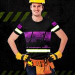 Hi Vis Shirt Reflective Construction Site Violet Custom Name Safety Workwear For Workers, Patriotic, Veteran, Military