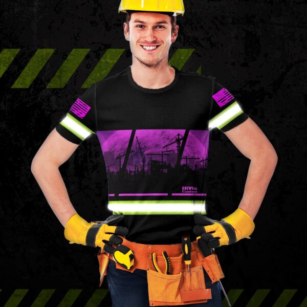 Hi Vis Shirt Reflective Construction Site Violet Custom Name Safety Workwear For Workers, Patriotic, Veteran, Military