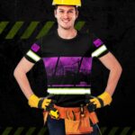 Hi Vis Shirt Reflective Construction Site Violet Custom Name Safety Workwear For Workers, Patriotic, Veteran, Military